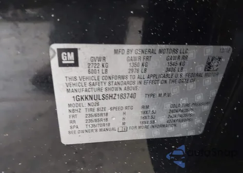 2017 GMC Acadia Slt-1 from USA, damaged, VIN 1GKKNULS6HZ183740